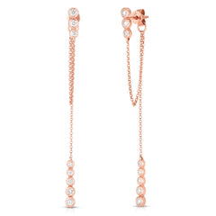Dainty Diamond and Chain Drop Earrings, 14k rose gold, 0.4 carats - Urbaetis Fine Jewelry