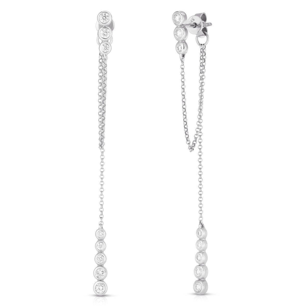 Dainty Diamond and Chain Drop Earrings, 14k white gold, 0.4 carats - Urbaetis Fine Jewelry