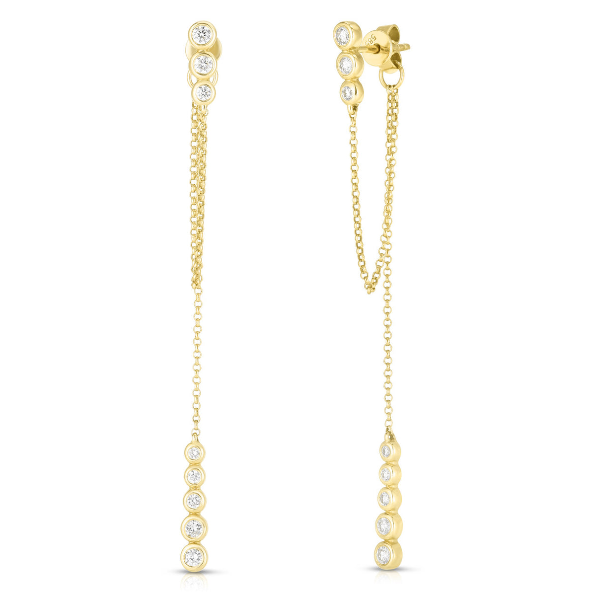 Dainty Diamond and Chain Drop Earrings, 14k yellow gold, 0.4 carats - Urbaetis Fine Jewelry