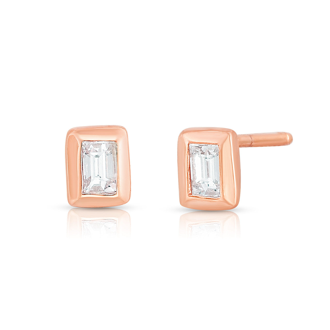 Bezel Set Baguette Studs, 14k rose gold, 0.18 carats - URBAETIS Fine Jewelry