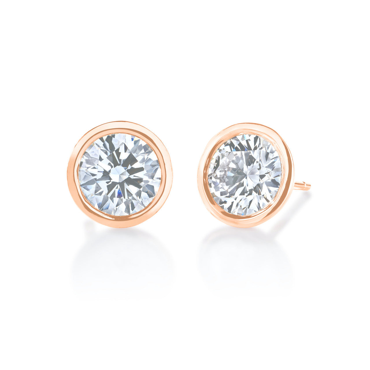 Bezel set lab diamond studs, 14k rose gold - URBAETIS Fine Jewelry