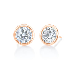 Bezel set lab diamond studs, 14k rose gold - URBAETIS Fine Jewelry