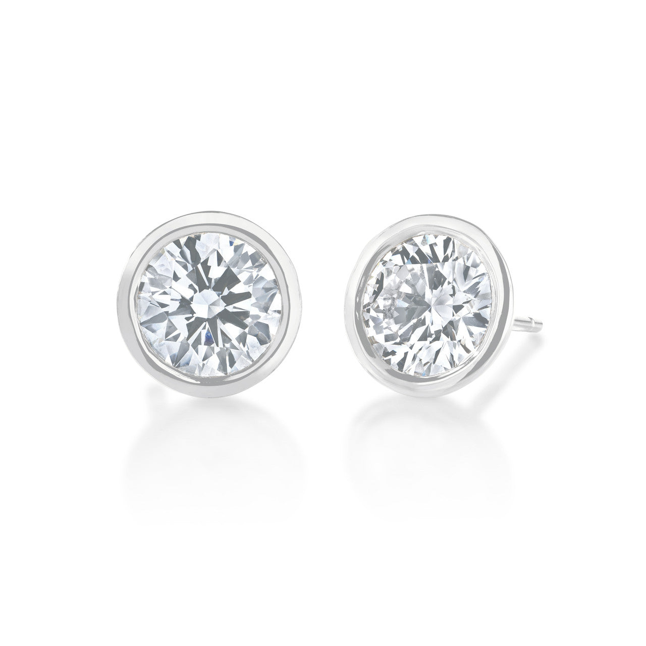 Bezel set lab diamond studs, 14k white gold - URBAETIS Fine Jewelry