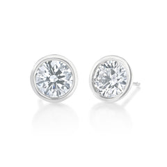 Bezel set lab diamond studs, 14k white gold - URBAETIS Fine Jewelry