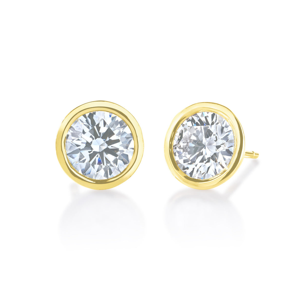Bezel set lab diamond studs, 14k yellow gold - URBAETIS Fine Jewelry