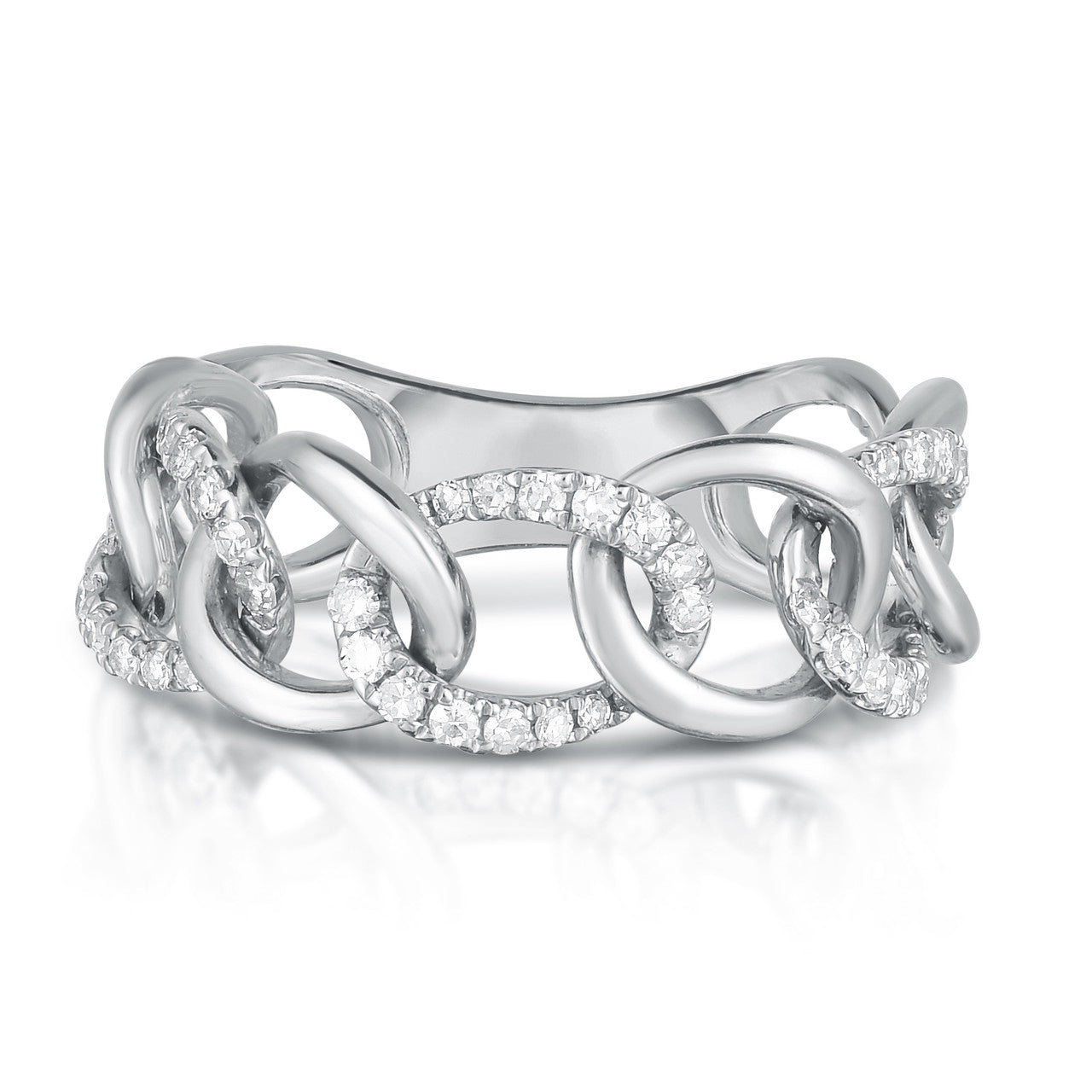 Gold and Diamond Chain Link Ring, 14k white gold,  0.28 carats, URBAETIS Fine Jewelry