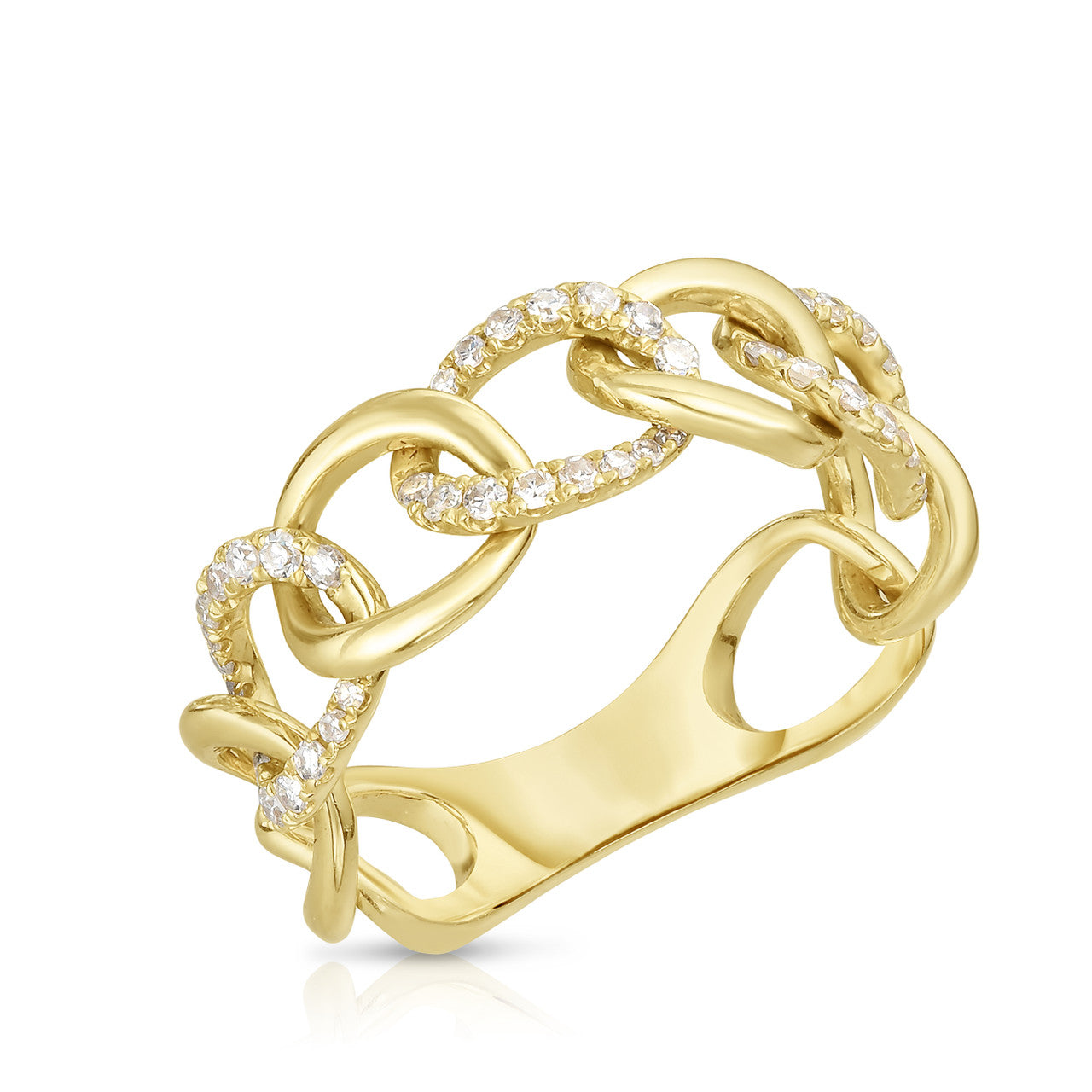 Gold and Diamond Chain Link Ring, 14k yellow gold,  0.28 carats, URBAETIS Fine Jewelry
