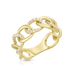 Gold and Diamond Chain Link Ring, 14k yellow gold,  0.28 carats, URBAETIS Fine Jewelry