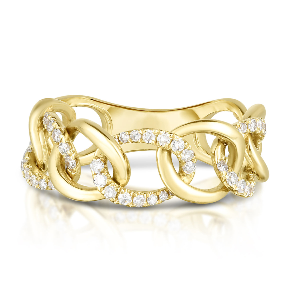 Gold and Diamond Chain Link Ring, 14k yellow gold,  0.28 carats, URBAETIS Fine Jewelry