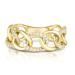 Gold and Diamond Chain Link Ring, 14k yellow gold,  0.28 carats, URBAETIS Fine Jewelry