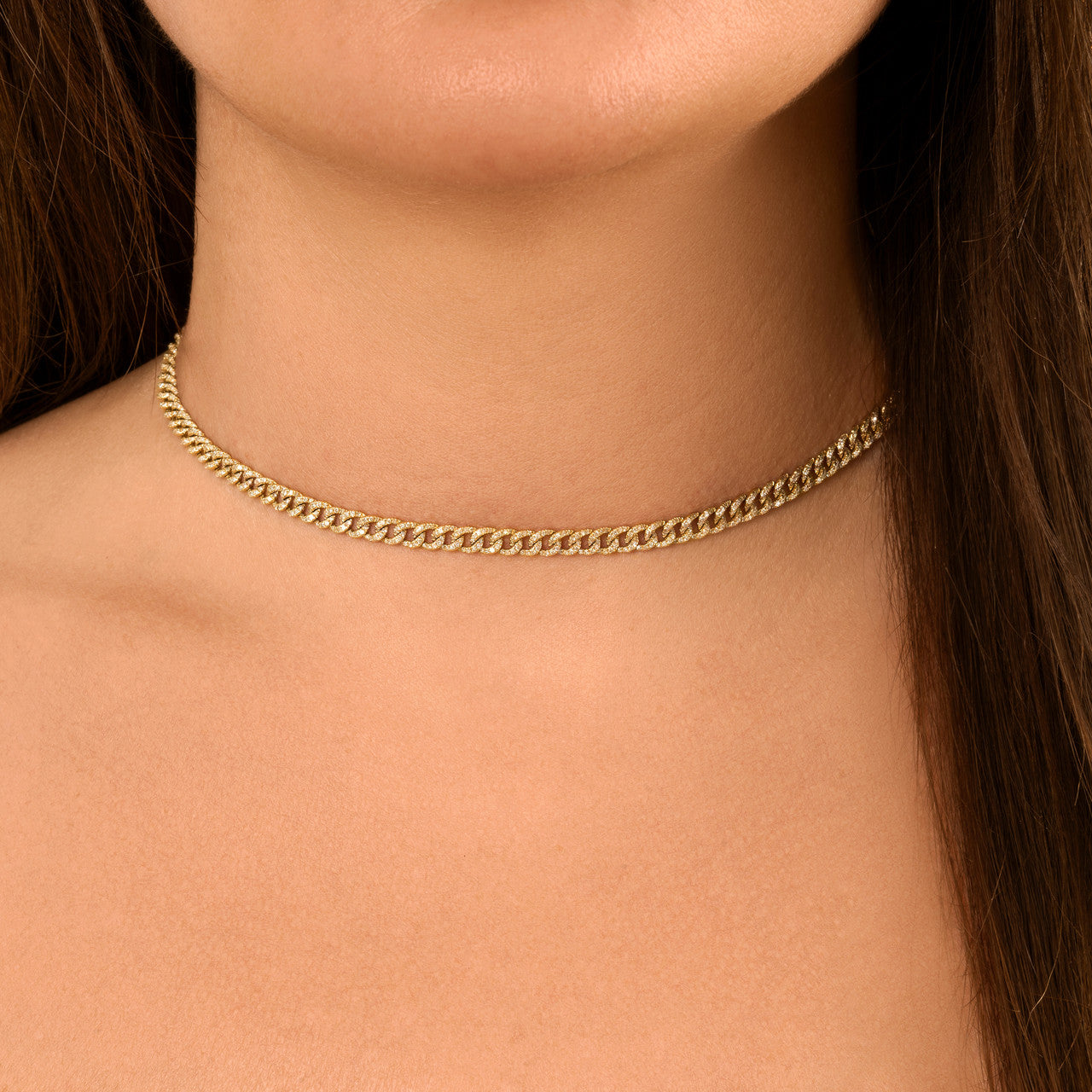 Diamond Cuban Link Chain Choker, 14k yellow gold - URBAETIS Fine Jewelry