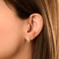 Diamond Cuban Chain Huggies, 14k yellow gold - URBAETIS Fine Jewelry