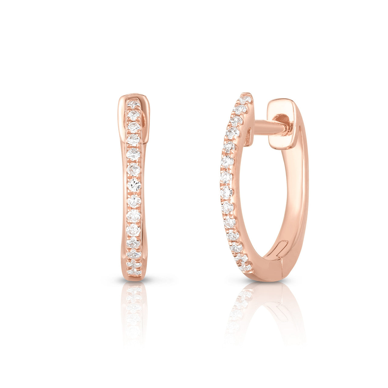 Dainty Diamond Huggie Hoops, 14k rose gold, 0.08 carats - Urbaetis Fine Jewelry
