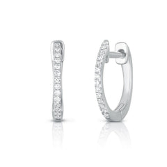Dainty Diamond Huggie Hoops, 14k white gold, 0.08 carats - Urbaetis Fine Jewelry
