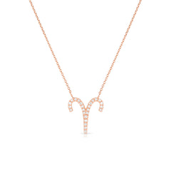 Diamond Aries Zodiac Necklace, 14k rose gold - Urbaetis Fine Jewelry