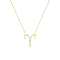 Diamond Aries Zodiac Necklace, 14k yellow gold - Urbaetis Fine Jewelry