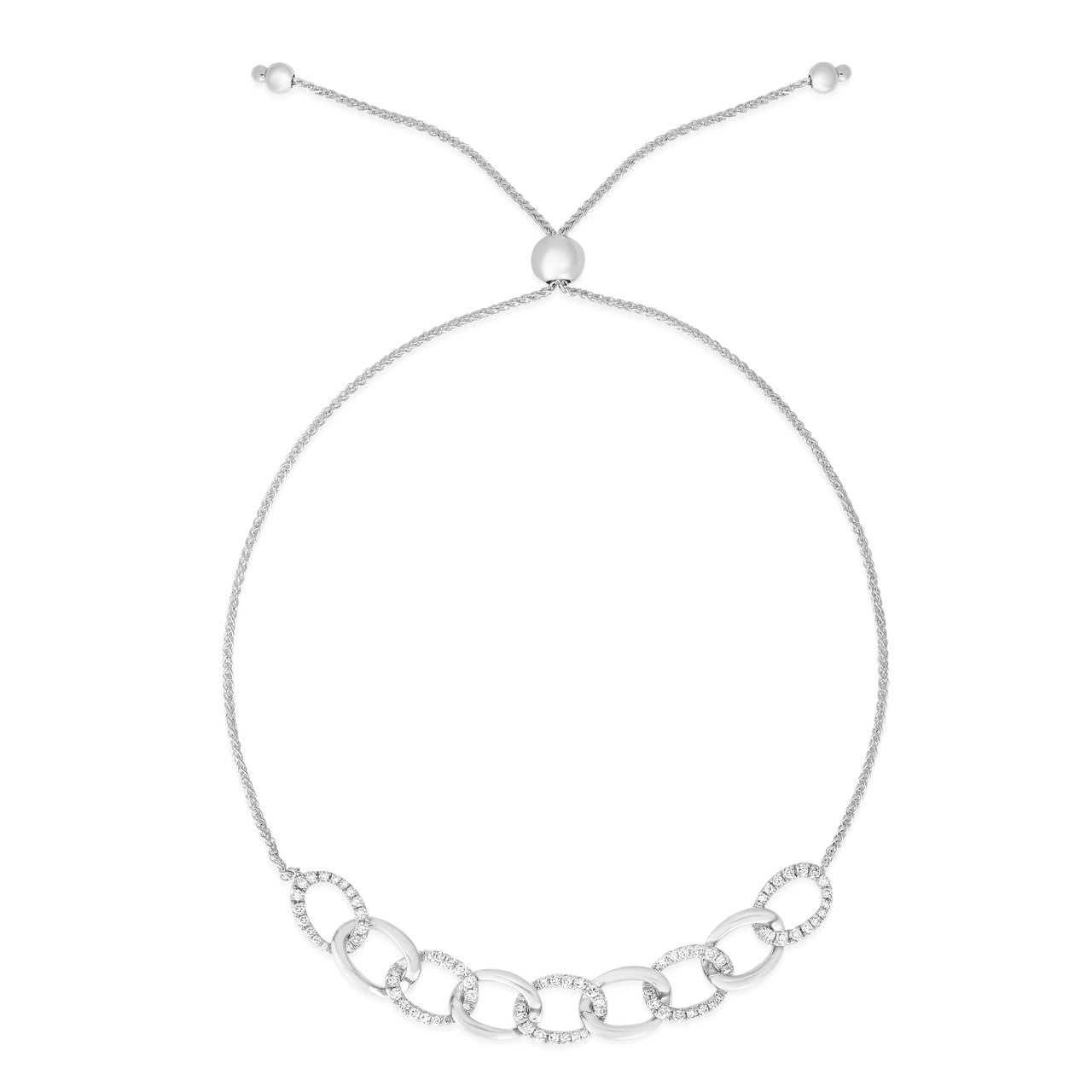 Gold and Diamond Chain Link Bolo Bracelet, 14k white gold - Urbaetis Fine Jewelry