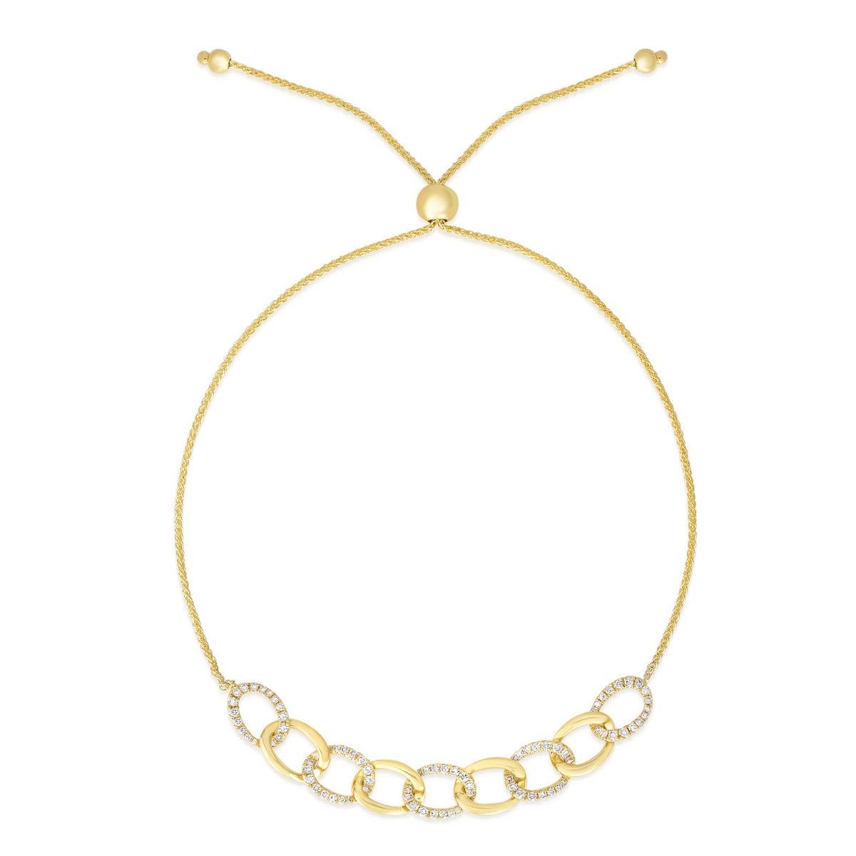 Gold and Diamond Chain Link Bolo Bracelet, 14k yellow gold - Urbaetis Fine Jewelry