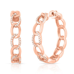 Gold and Diamond Chain Link Hoops , 14k rose gold - Urbaetis Fine Jewelry