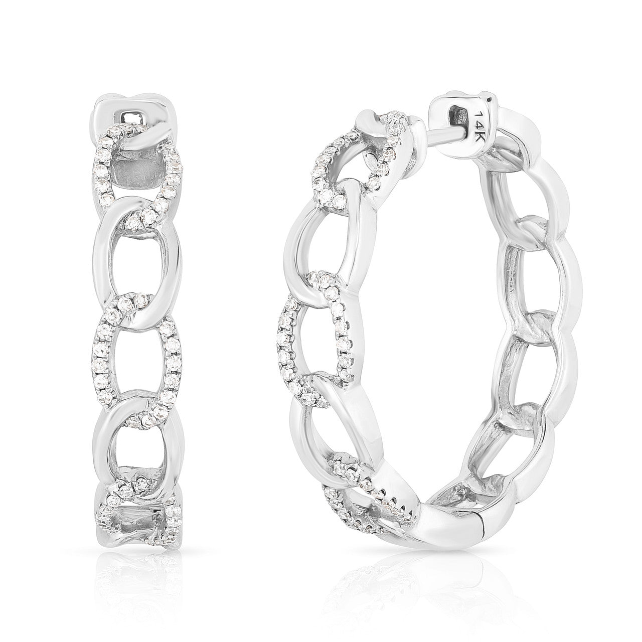 Gold and Diamond Chain Link Hoops , 14k white gold - Urbaetis Fine Jewelry