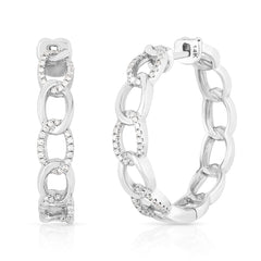 Gold and Diamond Chain Link Hoops , 14k white gold - Urbaetis Fine Jewelry