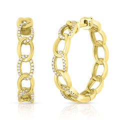 Gold and Diamond Chain Link Hoops , 14k yellow gold - Urbaetis Fine Jewelry