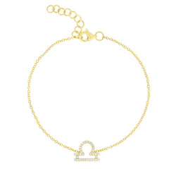 Diamond Libra Zodiac Bracelet, 14k yellow gold - Urbaetis Fine Jewelry