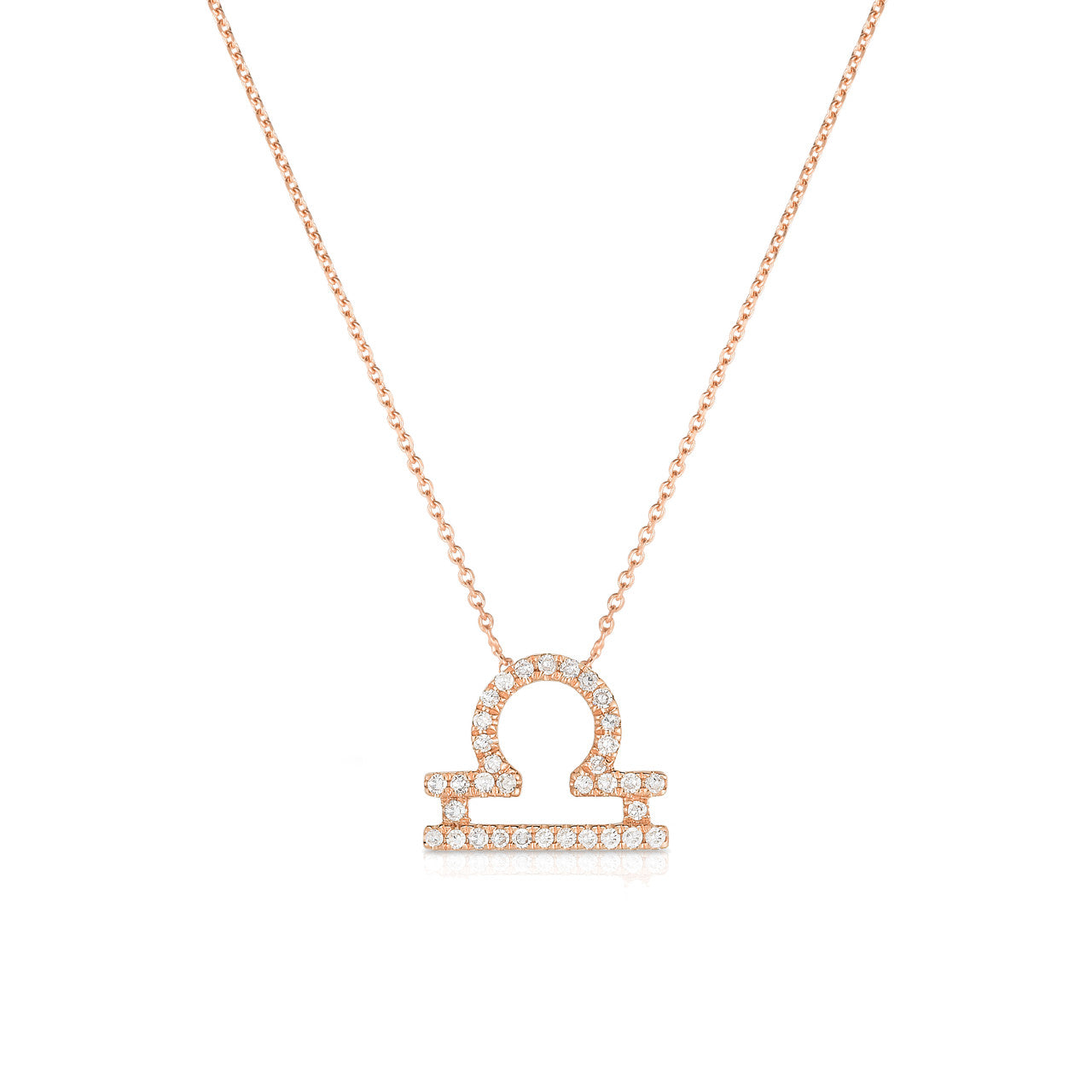 Diamond Libra Zodiac Necklace, 14k rose gold - Urbaetis Fine Jewelry
