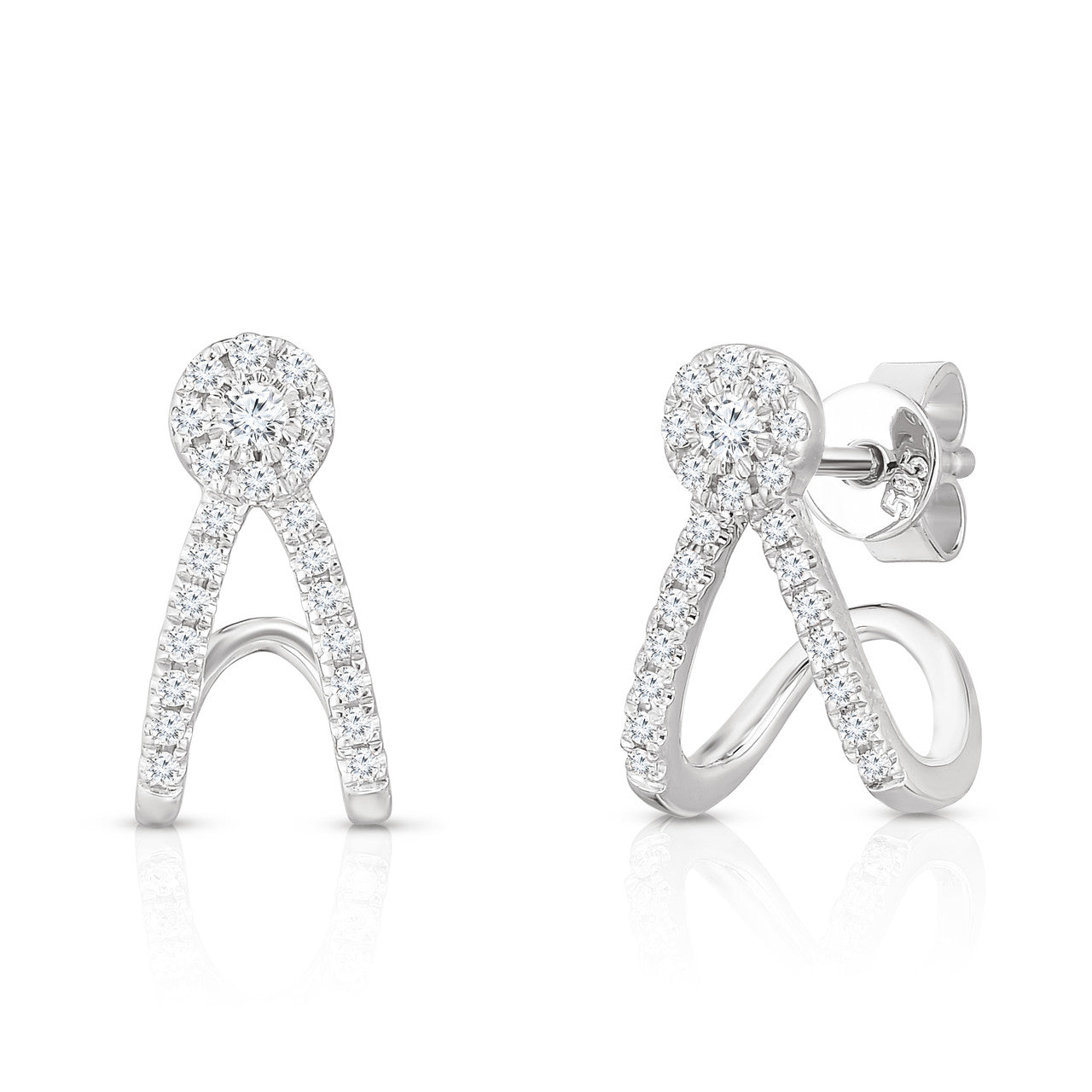 Diamond Split Huggie Stud Earrings,  14k white gold, 0.24 carats - Urbaetis Fine Jewelry