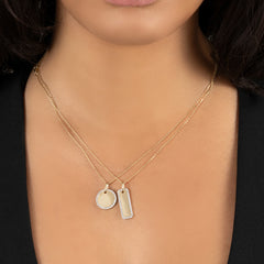 Elongated Diamond Border Dog Tag Necklace, 14k yellow gold - URBAETIS Fine Jewelry