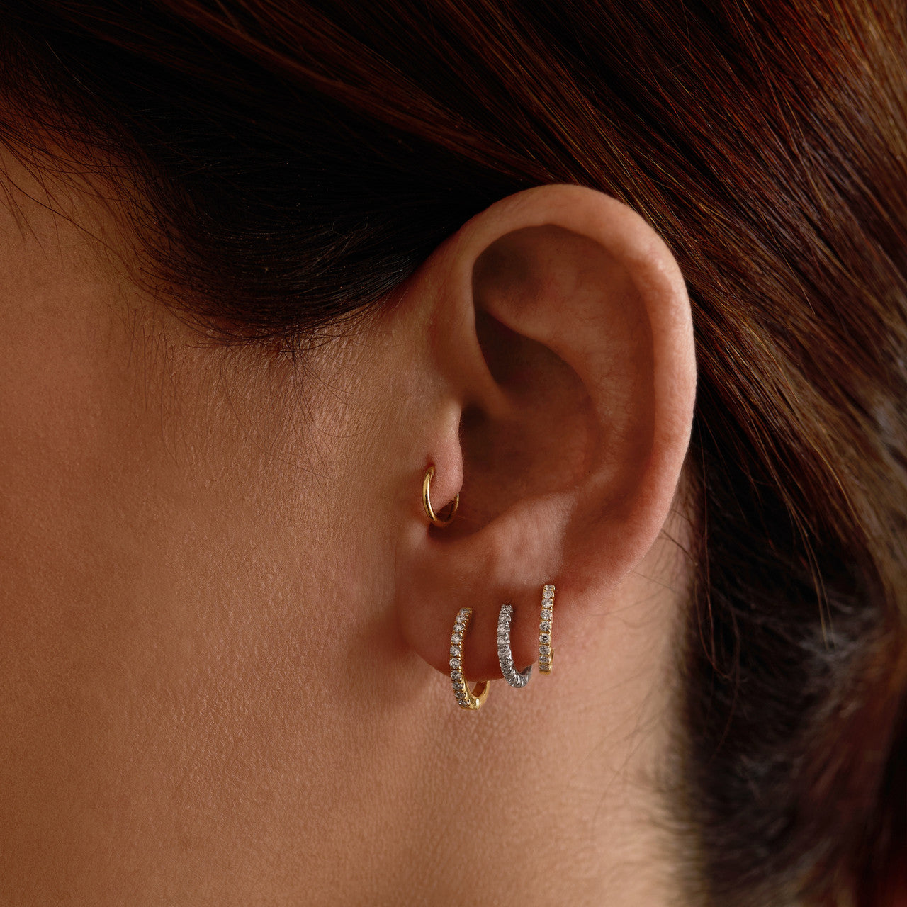 Diamond Huggie Earrings, 14k yellow gold - Urbaetis Fine Jewelry