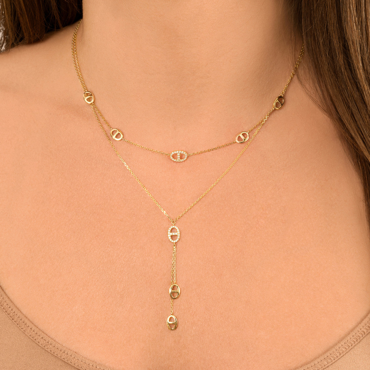 Diamond Mariner Lariat Necklace, 14k yellow gold - URBAETIS Fine Jewelry