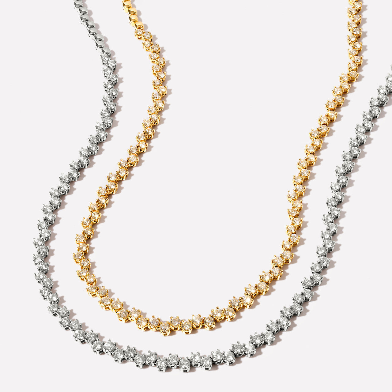 Offset Diamond Tennis Necklace, 14k yellow and white gold- URBAETIS Fine Jewelry