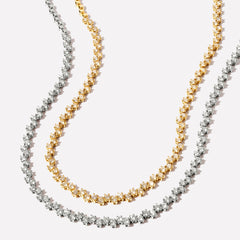 Offset Diamond Tennis Necklace, 14k yellow and white gold- URBAETIS Fine Jewelry