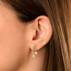 Double Chain Drop Earrings with Baguette Diamonds, 14K Yellow Gold - URBAETIS Fine Jewelry