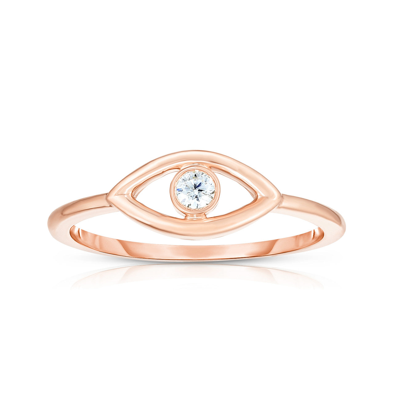 Single Diamond Evil Eye Ring,  14k rose gold, 0.6 carats - Urbaetis Fine Jewelry