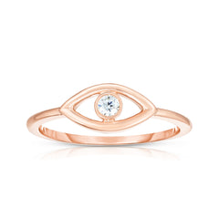 Single Diamond Evil Eye Ring,  14k rose gold, 0.6 carats - Urbaetis Fine Jewelry