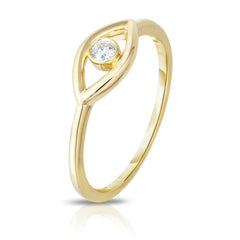 Single Diamond Evil Eye Ring,  14k yellow gold, 0.6 carats - Urbaetis Fine Jewelry