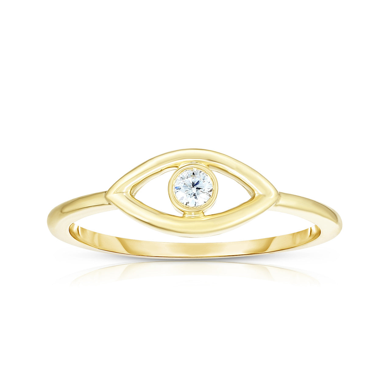 Single Diamond Evil Eye Ring,  14k yellow gold, 0.6 carats - Urbaetis Fine Jewelry