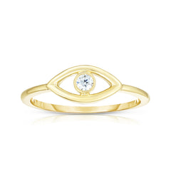 Single Diamond Evil Eye Ring,  14k yellow gold, 0.6 carats - Urbaetis Fine Jewelry