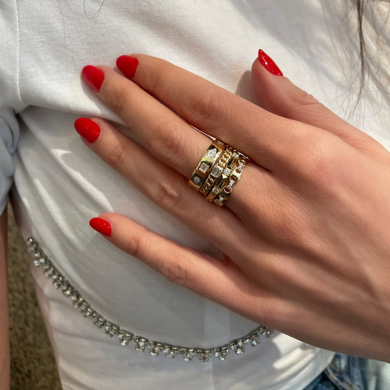 Inlay Baguette and Pear Diamond Geometric Ring, 14k yellow gold - URBAETIS Fine Jewelry