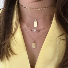 Diamond Border Dog Tag Necklace, 14K Yellow Gold- URBAETIS Fine Jewelry
