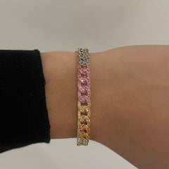 Rainbow Sapphire Curb Link Bangle, 14k yellow gold - URBAETIS Fine Jewelry