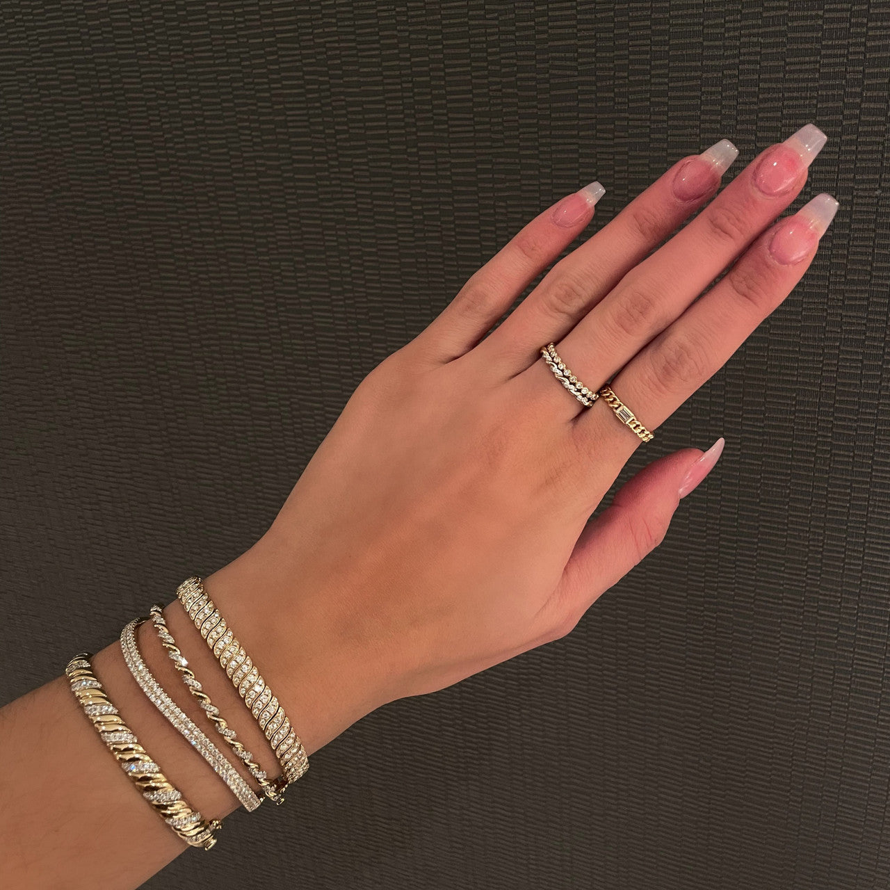 Bezel Set Baguette Diamond Curb Link Ring, 14K Yellow Gold- URBAETIS Fine Jewelry