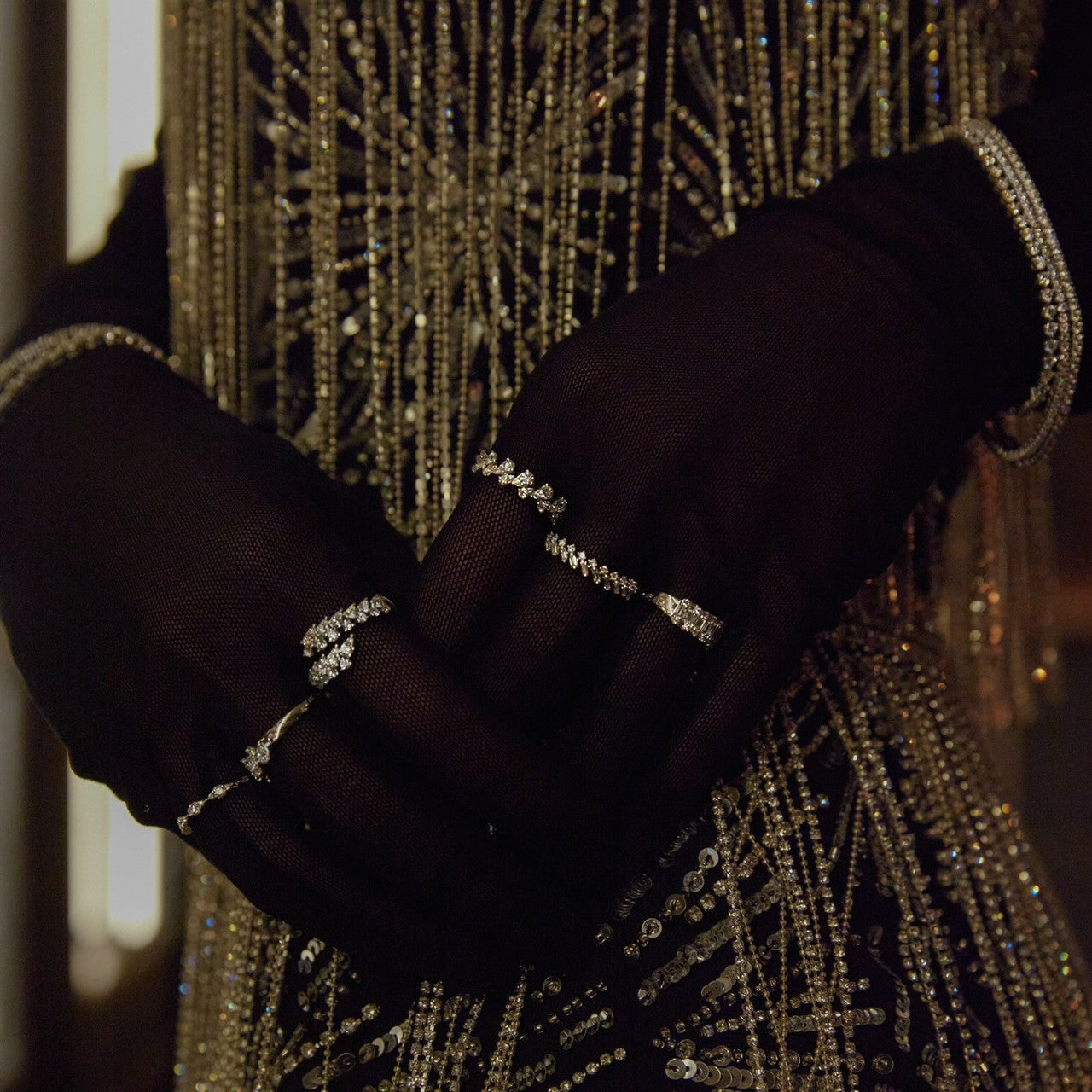 Baguette and Round Diamond Crown Ring, 14K White Gold- URBAETIS Fine Jewelry