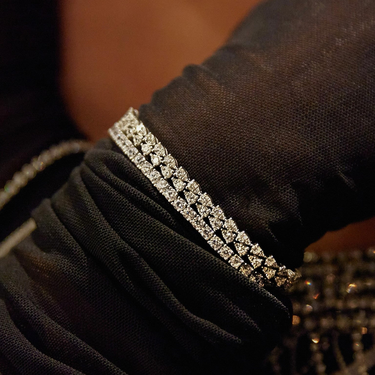 Double Pear Diamond Illusion Tennis Bracelet, 14k White Gold- URBAETIS Fine Jewelry