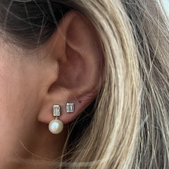 Emerald Illusion Diamond and Pearl Drop Earrings, 14K Yellow Gold- URBAETIS Fine Jewelry