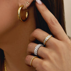 Stackable Pave Diamond Ring. 14k yellow gold - URBAETIS Fine Jewelry