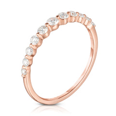 Graduated Diamond Single Prong 1/2 Eternity Ring, 14k rose gold,  11 diamonds, 0.3 carats - URBAETIS Fine Jewelry