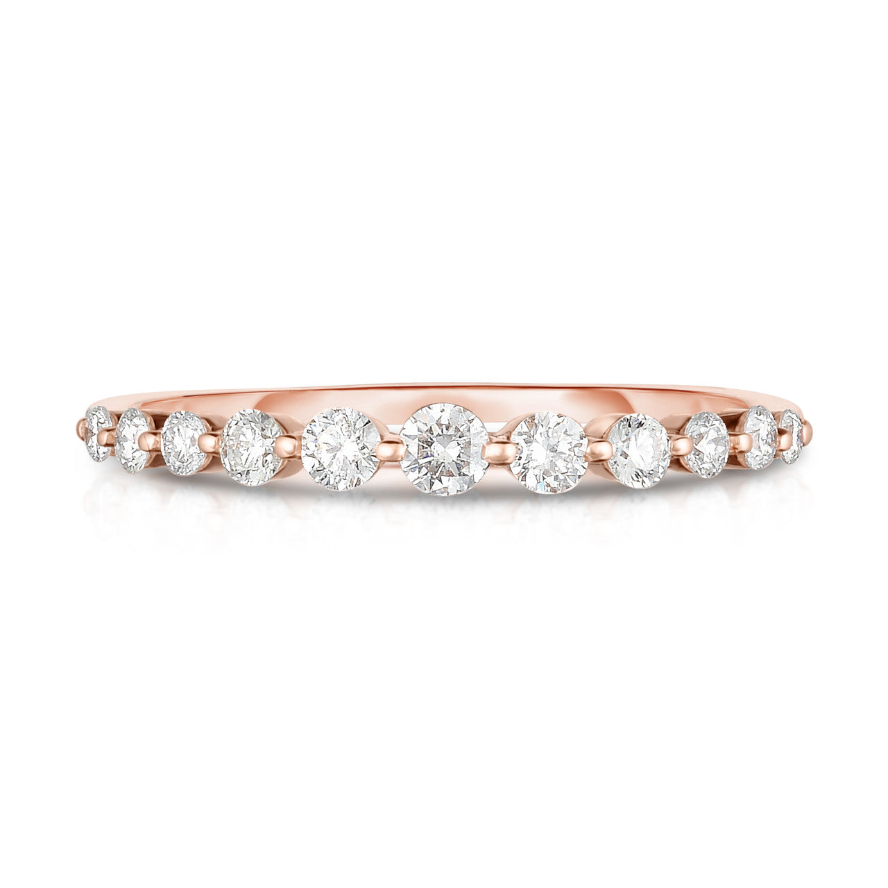 Graduated Diamond Single Prong 1/2 Eternity Ring, 14k rose gold,  11 diamonds, 0.3 carats - URBAETIS Fine Jewelry